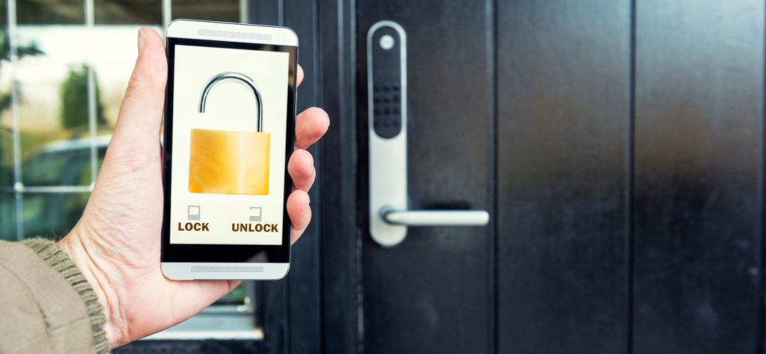 Smartphone app unlocking a smart door lock